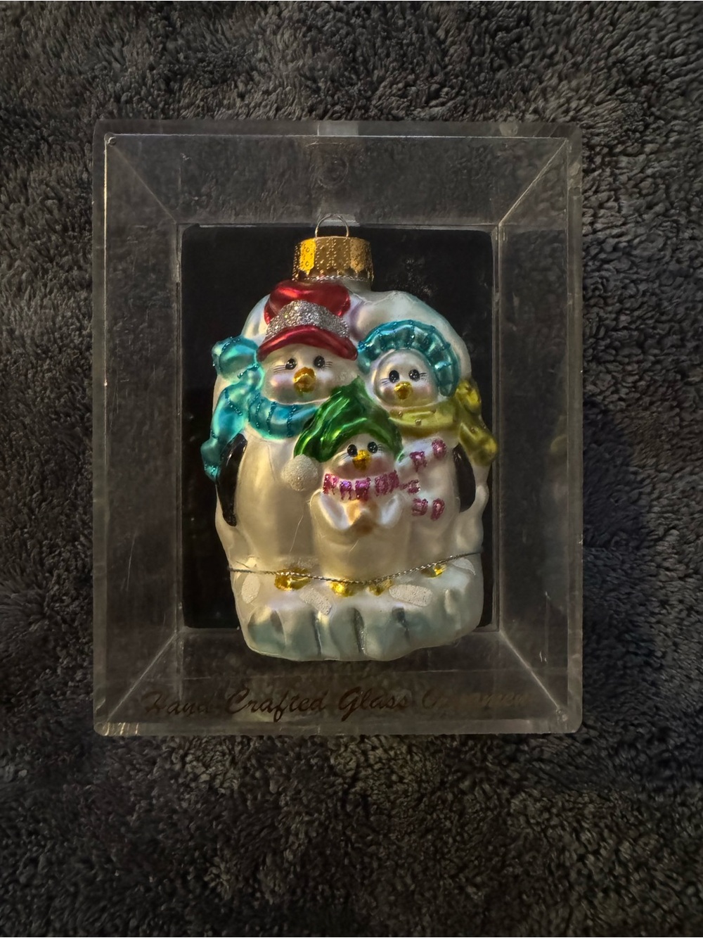 Glass Snowman Trio Ornament - White, Red, Green, Blue, Gold